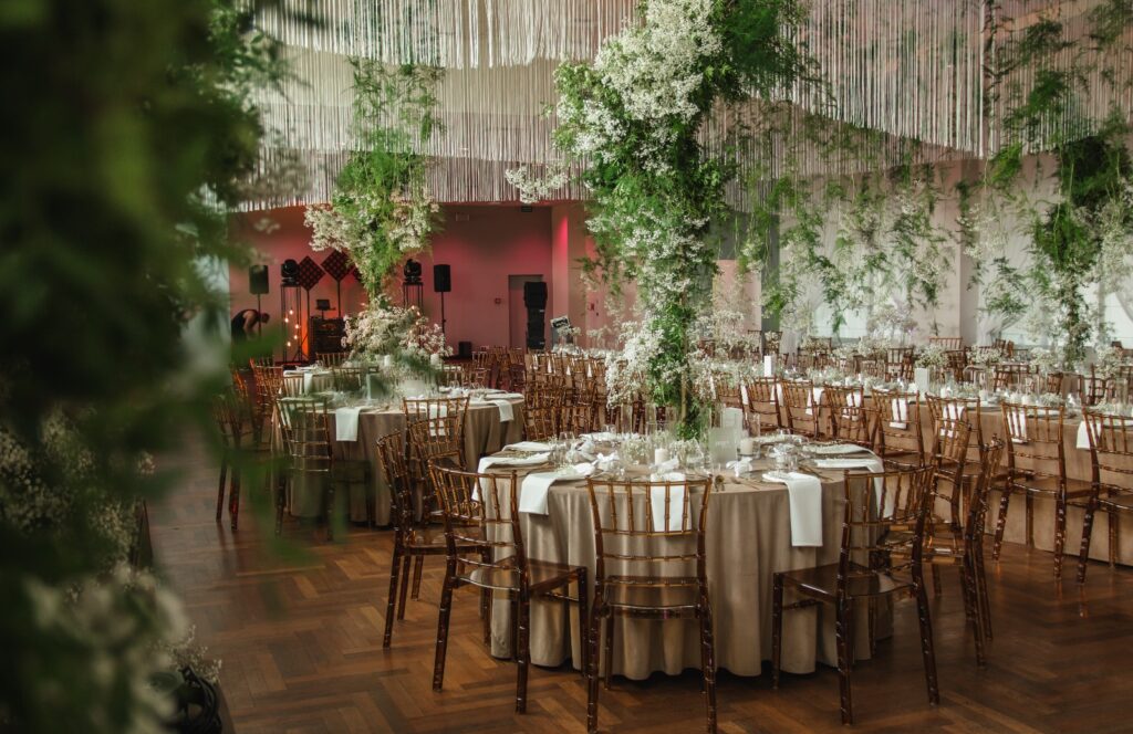 a room with tables and chairs