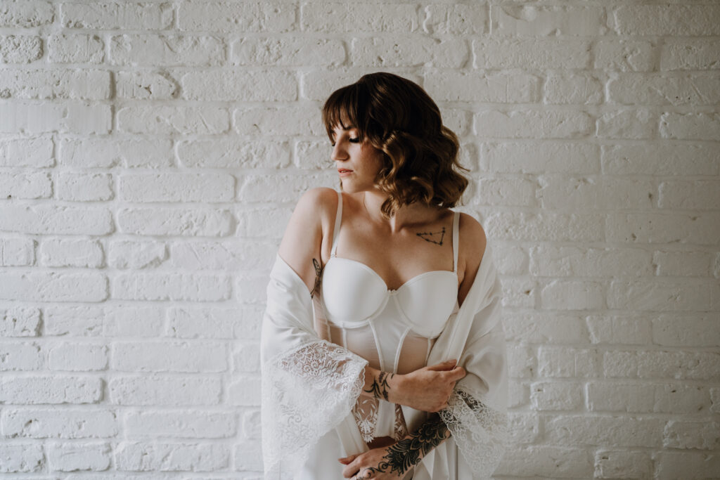 a woman in a white lingerie