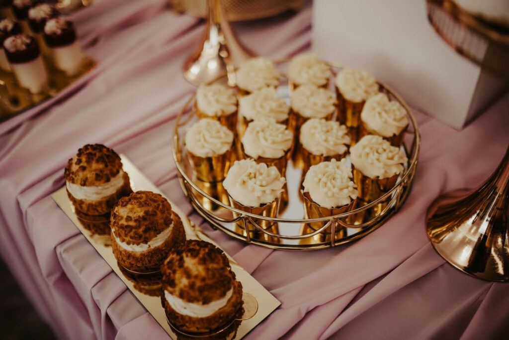 a tray of cupcakes on a table